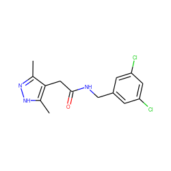 Cc1n[nH]c(C)c1CC(=O)NCc1cc(Cl)cc(Cl)c1 ZINC000084690668