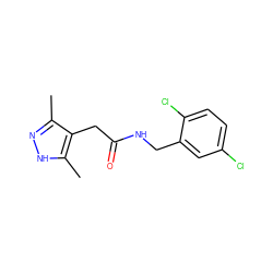 Cc1n[nH]c(C)c1CC(=O)NCc1cc(Cl)ccc1Cl ZINC000084688644