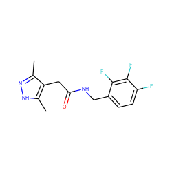 Cc1n[nH]c(C)c1CC(=O)NCc1ccc(F)c(F)c1F ZINC000084672582