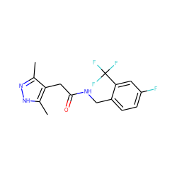 Cc1n[nH]c(C)c1CC(=O)NCc1ccc(F)cc1C(F)(F)F ZINC000058603010