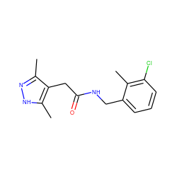 Cc1n[nH]c(C)c1CC(=O)NCc1cccc(Cl)c1C ZINC000043177550