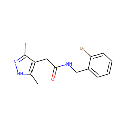 Cc1n[nH]c(C)c1CC(=O)NCc1ccccc1Br ZINC000084672581