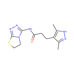 Cc1n[nH]c(C)c1CCC(=O)Nc1nnc2n1CCS2 ZINC000096933424