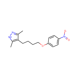 Cc1n[nH]c(C)c1CCCCOc1ccc([N+](=O)[O-])cc1 ZINC000002885570