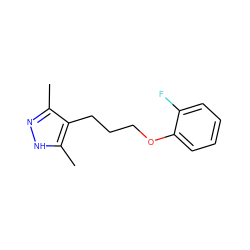 Cc1n[nH]c(C)c1CCCOc1ccccc1F ZINC000002494502