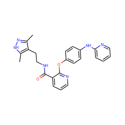 Cc1n[nH]c(C)c1CCNC(=O)c1cccnc1Oc1ccc(Nc2ccccn2)cc1 ZINC000148178560