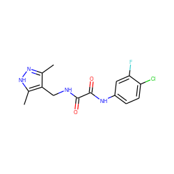 Cc1n[nH]c(C)c1CNC(=O)C(=O)Nc1ccc(Cl)c(F)c1 ZINC000066259121