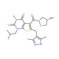 Cc1n[nH]c(C)c1Cc1sc2c(c1C(=O)N1C[C@H](O)CO1)c(=O)n(C)c(=O)n2CC(C)C ZINC000014977637