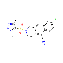 Cc1n[nH]c(C)c1S(=O)(=O)N1CC/C(=C(\C#N)c2ccc(Cl)cc2)[C@@H](C)C1 ZINC001772639471