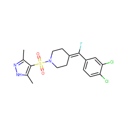 Cc1n[nH]c(C)c1S(=O)(=O)N1CCC(=C(F)c2ccc(Cl)c(Cl)c2)CC1 ZINC000222846693