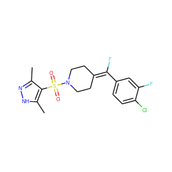 Cc1n[nH]c(C)c1S(=O)(=O)N1CCC(=C(F)c2ccc(Cl)c(F)c2)CC1 ZINC000222846777