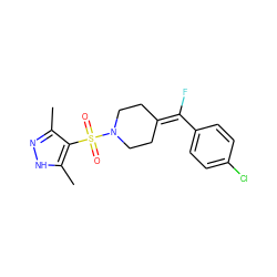 Cc1n[nH]c(C)c1S(=O)(=O)N1CCC(=C(F)c2ccc(Cl)cc2)CC1 ZINC000222846443