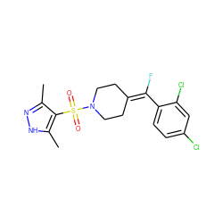 Cc1n[nH]c(C)c1S(=O)(=O)N1CCC(=C(F)c2ccc(Cl)cc2Cl)CC1 ZINC000222846613