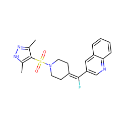 Cc1n[nH]c(C)c1S(=O)(=O)N1CCC(=C(F)c2cnc3ccccc3c2)CC1 ZINC000222862617