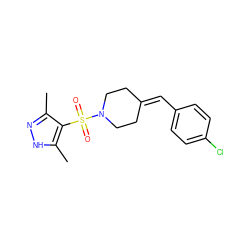 Cc1n[nH]c(C)c1S(=O)(=O)N1CCC(=Cc2ccc(Cl)cc2)CC1 ZINC000222830024