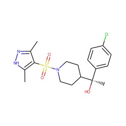 Cc1n[nH]c(C)c1S(=O)(=O)N1CCC([C@](C)(O)c2ccc(Cl)cc2)CC1 ZINC000207097604