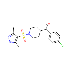 Cc1n[nH]c(C)c1S(=O)(=O)N1CCC([C@H](O)c2ccc(Cl)cc2)CC1 ZINC000207081981