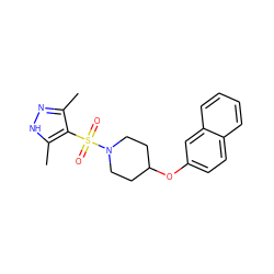 Cc1n[nH]c(C)c1S(=O)(=O)N1CCC(Oc2ccc3ccccc3c2)CC1 ZINC000207225205