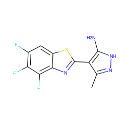 Cc1n[nH]c(N)c1-c1nc2c(F)c(F)c(F)cc2s1 ZINC000114400092