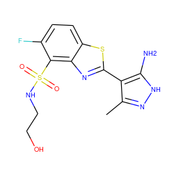 Cc1n[nH]c(N)c1-c1nc2c(S(=O)(=O)NCCO)c(F)ccc2s1 ZINC000114397896