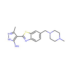 Cc1n[nH]c(N)c1-c1nc2ccc(CN3CCN(C)CC3)cc2s1 ZINC000114398243