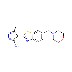 Cc1n[nH]c(N)c1-c1nc2ccc(CN3CCOCC3)cc2s1 ZINC000114400331