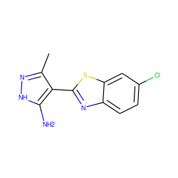 Cc1n[nH]c(N)c1-c1nc2ccc(Cl)cc2s1 ZINC000114397830