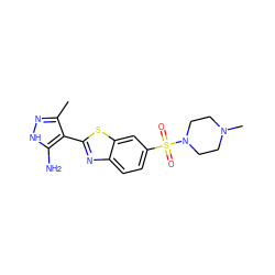 Cc1n[nH]c(N)c1-c1nc2ccc(S(=O)(=O)N3CCN(C)CC3)cc2s1 ZINC000114399477