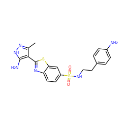 Cc1n[nH]c(N)c1-c1nc2ccc(S(=O)(=O)NCCc3ccc(N)cc3)cc2s1 ZINC000114399400