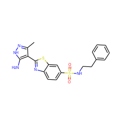 Cc1n[nH]c(N)c1-c1nc2ccc(S(=O)(=O)NCCc3ccccc3)cc2s1 ZINC000114397812