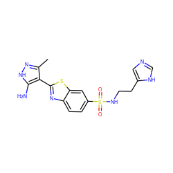 Cc1n[nH]c(N)c1-c1nc2ccc(S(=O)(=O)NCCc3cnc[nH]3)cc2s1 ZINC000114397803