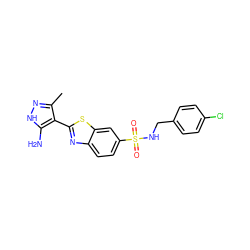 Cc1n[nH]c(N)c1-c1nc2ccc(S(=O)(=O)NCc3ccc(Cl)cc3)cc2s1 ZINC000114398992