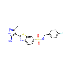 Cc1n[nH]c(N)c1-c1nc2ccc(S(=O)(=O)NCc3ccc(F)cc3)cc2s1 ZINC000114399843