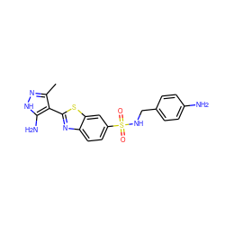 Cc1n[nH]c(N)c1-c1nc2ccc(S(=O)(=O)NCc3ccc(N)cc3)cc2s1 ZINC000114400685