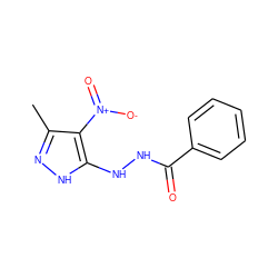 Cc1n[nH]c(NNC(=O)c2ccccc2)c1[N+](=O)[O-] ZINC000008973153