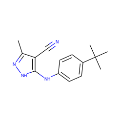 Cc1n[nH]c(Nc2ccc(C(C)(C)C)cc2)c1C#N ZINC000013781024