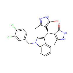 Cc1n[nH]c(O)c1[C@@H](c1c(C)[nH][nH]c1=O)c1cn(Cc2ccc(Cl)c(Cl)c2)c2ccccc12 ZINC000020149646