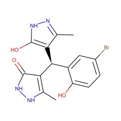 Cc1n[nH]c(O)c1[C@@H](c1cc(Br)ccc1O)c1c(C)[nH][nH]c1=O ZINC000004147363