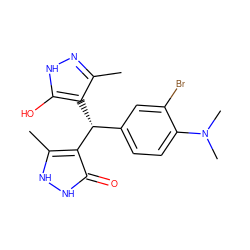 Cc1n[nH]c(O)c1[C@H](c1ccc(N(C)C)c(Br)c1)c1c(C)[nH][nH]c1=O ZINC000004147362