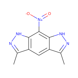 Cc1n[nH]c2c([N+](=O)[O-])c3[nH]nc(C)c3cc12 ZINC000004770325