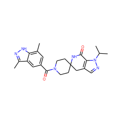 Cc1n[nH]c2c(C)cc(C(=O)N3CCC4(CC3)Cc3cnn(C(C)C)c3C(=O)N4)cc12 ZINC000096283382