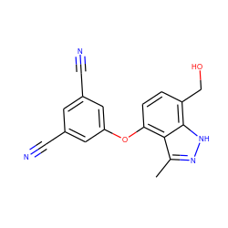 Cc1n[nH]c2c(CO)ccc(Oc3cc(C#N)cc(C#N)c3)c12 ZINC000040901376