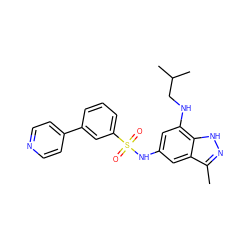 Cc1n[nH]c2c(NCC(C)C)cc(NS(=O)(=O)c3cccc(-c4ccncc4)c3)cc12 ZINC000013531400