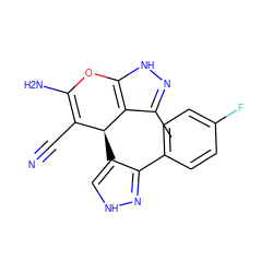 Cc1n[nH]c2c1[C@@H](c1c[nH]nc1-c1ccc(F)cc1)C(C#N)=C(N)O2 ZINC000005067936