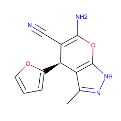 Cc1n[nH]c2c1[C@@H](c1ccco1)C(C#N)=C(N)O2 ZINC000004730105