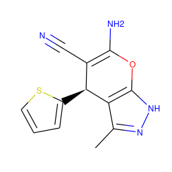 Cc1n[nH]c2c1[C@@H](c1cccs1)C(C#N)=C(N)O2 ZINC000004114701