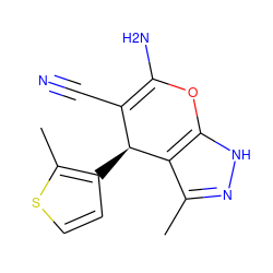 Cc1n[nH]c2c1[C@@H](c1ccsc1C)C(C#N)=C(N)O2 ZINC000018142301