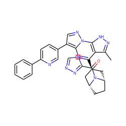 Cc1n[nH]c2c1c([C@H]1C[C@@H]3CC[C@H](C1)N3C(=O)c1nnc[nH]1)nc1c(-c3ccc(-c4ccccc4)nc3)cnn12 ZINC000103095109