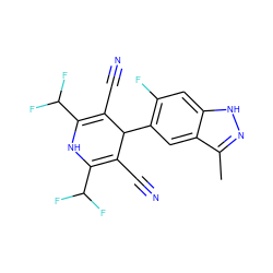 Cc1n[nH]c2cc(F)c(C3C(C#N)=C(C(F)F)NC(C(F)F)=C3C#N)cc12 ZINC000068250989