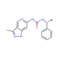 Cc1n[nH]c2cc(NC(=O)N[C@H](C)c3ccccc3)ncc12 ZINC000261137765